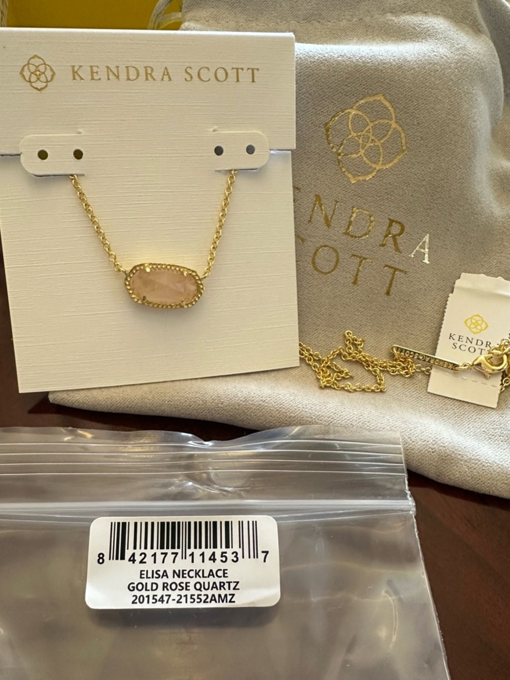 Kendra Scott Elisa Gold w/ Rose Quartz Necklace NEW - Picture 4 of 12